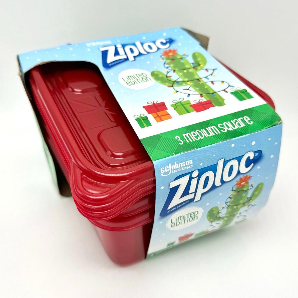 Ziploc Holiday Red Medium Square Food Storage Containers Limited Edition 3 Pack